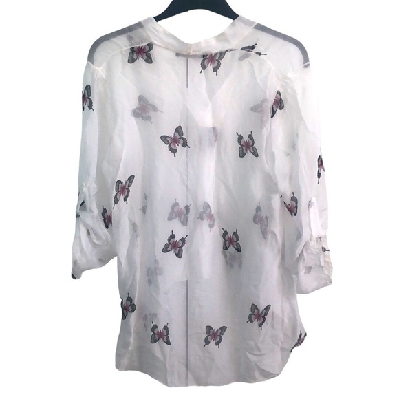 Lola Made in Italy White Butterfly Print Sheer Blouse Size Medium - Picture 6 of 16